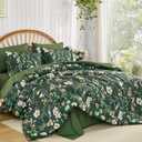DJY Queen Comforter Set, Green Botanical Floral Bedding Comforter Sets Queen Size for All Seasons, 7 Pieces Bed in a Bag Lightweight Microfiber Comforter Set with Sheets Pillowcases & Shams