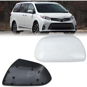 Compatible with 2012-2020 Toyota Sienna Right Side Mirror Cover Cap, White Passenger Side Clip-on Mirror Cap Replacement Without Turn Signal Light Replaces for 87915-08021-A0