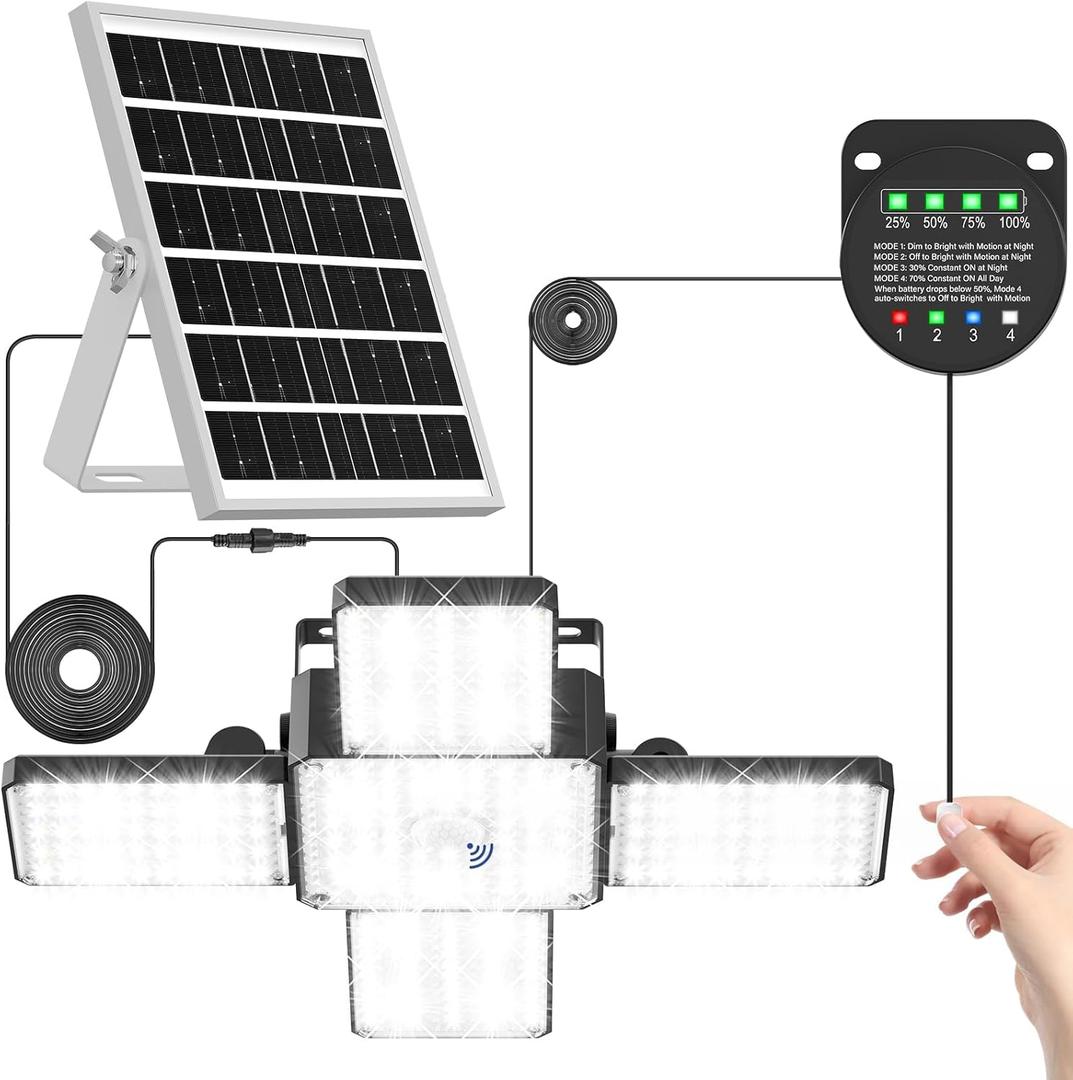 Cybrasc Solar Shed Light Indoor Outdoor, 268LED Solar Pendant Light with Motion Sensor, 4 Lighting Modes, Battery/ Mode Indicator, IP65 Waterproof for Shed Garage Gazebo Barn
