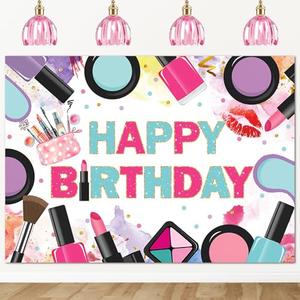 Avezano Spa Party Backdrop Pink Makeup Happy Birthday Decorations Background for Girls Spa Day Make up Hot Pink Theme Party Decor Photo Booth Props, (8x6ft)