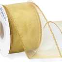 Ribbli Champagne Gold Organza Wired Ribbon, Gold Sheer with Metallic Edge,2-1/2 Inch x 20 Yards Christmas Tree Ribbon for Decoration Large Gift Wrapping,Wedding Decoration.