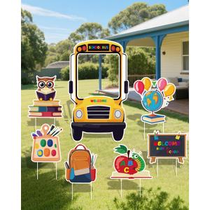 8 Pcs Welcome Back to School Yard Signs with Stakes Outdoor Decorations for Classroom First Day Lawn Party Preschool & Preschool Props