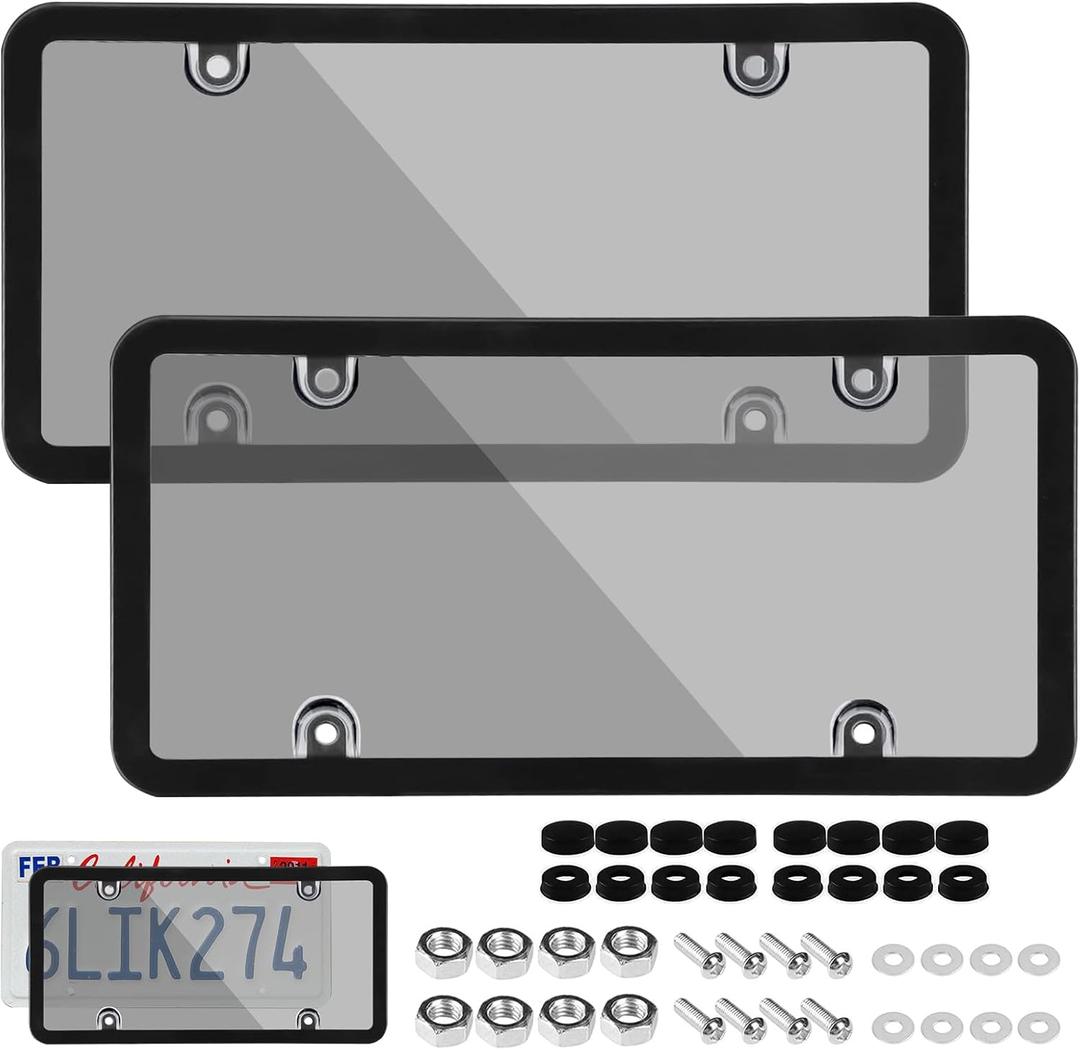Wanheart Gray Framed Bubble License Plate Cover Set  2-Pack Curved ABS Shield for 126 US Plates, Scratch & Weather Resistant Protection with Screws & Caps, Front & Rear Car Accessories (Gray)