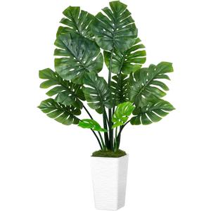 UPBUD Artificial Monstera Deliciosa Plant, 5FT Fake Tropical Monstera Tree with White Pot & 12 Lifelike Leaves, 60in Tall Faux Floor Trees Fake Plants for Indoor Outdoor Office Living Room Decor