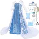 ZaisuiFun Princess Elsa Dress for Girls Kids Sequin Costume Halloween Birthday Party Dress Up With Accessories 3-4 Years (Tag 110)