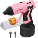 Cordless Hot Glue Gun, GoGonova 15s Fast Preheating 5Ah Built-in Battery Hot Melt Glue Gun, Smart Power-Off, Kit with 25 Pcs Premium Mini Glue Sticks and USB-C Charging Port (Pink)