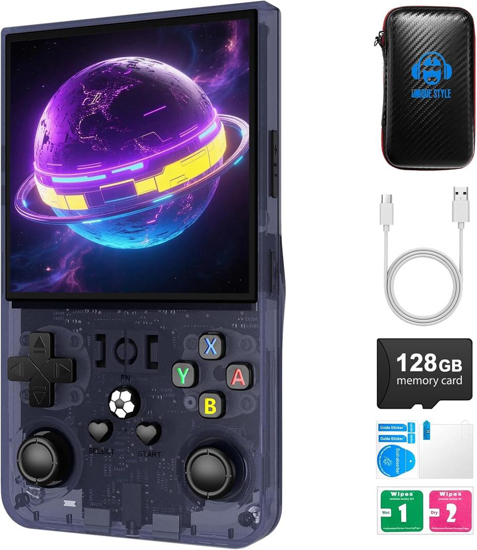 R36MAX Retro Handheld Game Console,128GB Open Source System Support 30+ Emulator Console,4.0 Inch IPS Screen Retro Gaming Console,4000mAh Battery,Portable Video Game Console for Christmas (Gray)