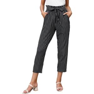 GRACE KARIN Women Pants Striped High Waist Pants Casual Paper Bag Pants with Pockets 2XL