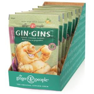 GIN GINS Original Ginger Chews 100% Natural Candy by The Ginger People Individually Wrapped Healthy Treats - Made with the Fresh Rhizome Original Flavor 3oz Bag Pack of 8, Best Before: 31/Oct/2025