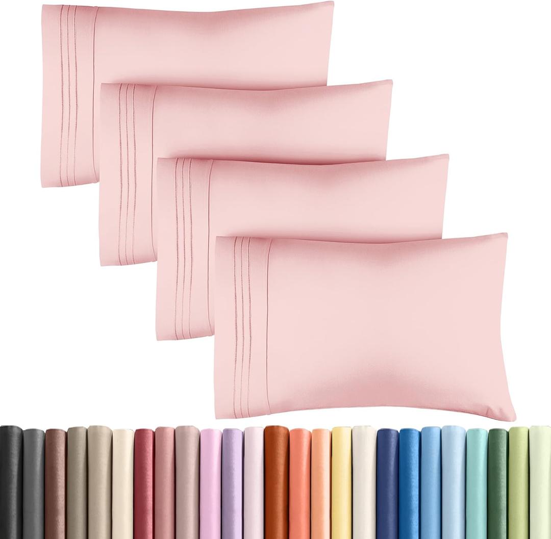 Queen Pillow Cases Set of 4 - Ultra Soft Hotel Quality Pillowcase Covers - Comfy, Cozy & Wrinkle Free - Shrinkage, Stain & Fade Resistant - Machine Washable Pillow Protectors - 4 Piece Set - Baby Pink