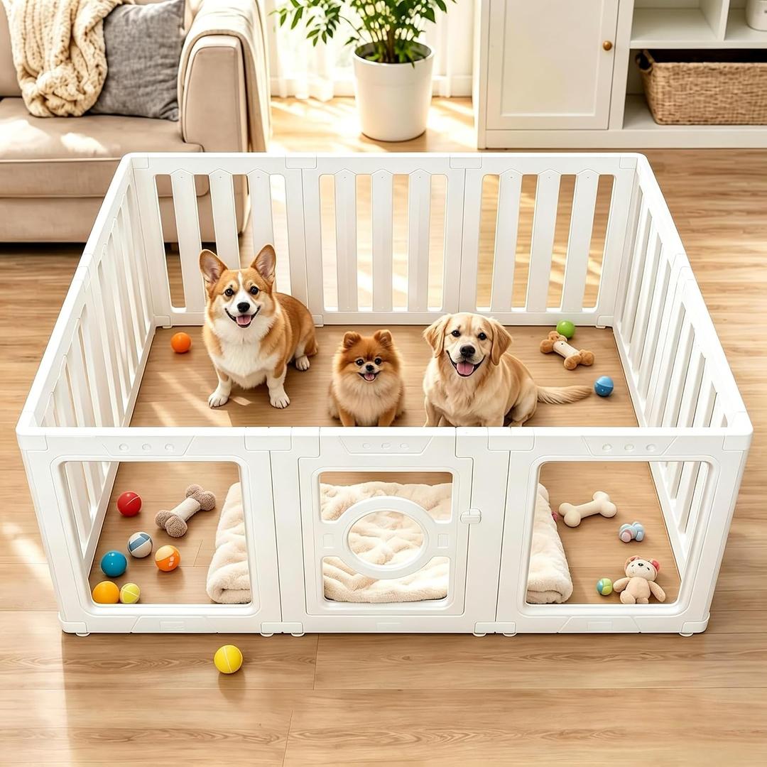 Dog Playpen Indoor, Puppy Pen with Door, 23.6" H, 10 Panels