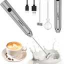 Philorn Milk Frother Wand Handheld Rechargeable Electric Whisk Coffee Drink Mixer, Mini Foamer for Lattes, Cappuccino, Frappe, Matcha, Hot Chocolate, Protein Powder, Keto Diet (Silver 2 Heads)