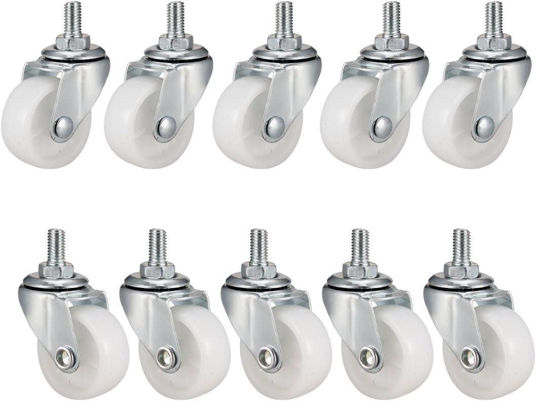 uxcell 1.5 Inch Swivel Caster Wheels PP 360 Degree Threaded Stem Caster Wheel M8 x 15mm, 44lb Capacity Each Wheel, Pack of 10