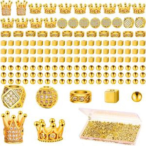 1034 Pieces King Crown Charm Rhinestone Bead Round Ball Zircon Bead Hexagon Big Hole Spacer Diamond Cutting Cube for DIY Chain Bracelet Jewelry Making(Gold)
