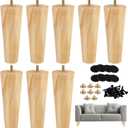 Ruisita 8 Pieces Furniture Couch Legs 6 Inch Round Solid Wood Sofa Legs with M8 T-Nuts Natural Wooden Couch Legs Replacement Leg for Armchair Cabinet Chair Mid Century Modern Dresser, Natural Wood
