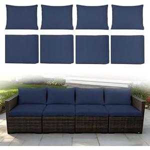 MaagorVita 8 Piece Patio Cushion Covers Replacement, Blue, 24*24*3.15-inch