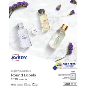 Avery Printable Round Labels with Sure Feed, 3/4" Diameter, Glossy Clear, 400 Customizable Labels (4222)