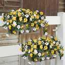HyeFlora Artificial Flowers for Outdoors 2PCS Faux Petunias Silk Fake Flowers for Outside Planter UV Resistant Realistic Home Garden Porch Decor (Yellow)