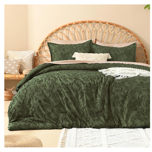 Litanika California King Size Comforter Set Olive, 3 Piece Cal King Cream Boho Tufted Bedding, Oversized Farmhouse Bed Set with 2 Leaf Pattern Pillowcases（104x96In）