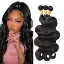 Human Hair Bundles #1B Body Wave Bundles 16 16 16 Inch Unprocessed Brazilian Virgin Hair Natural Color 3 Bundle 50 Gram Per Bundle Deals Quick Weave Hair Extensions