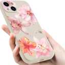 Pink Lily Flower Patterned Phone Case Cover for iPhone 15 PRO MAX Pink Lily Case Cover Liquid Silicone Soft Gel Rubber Matt Phone Cover with Microfiber Lining
