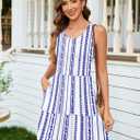 AUSELILY Womens Summer Dress Casual Sleeveless Crewneck T Shirt Sundress Flowy Tiered Swing Mini Dresses (Blue, L)