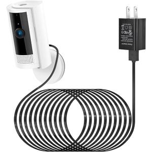 ALERTCAM Power Adapter for Ring/Indoor Cam (2nd Gen) and Indoor Cam(1st Gen), with 25Ft/7.5m Flat Charging Cable Continuously Charge Your Camera (NOT Compatible with Stick Up Cam) (Black)