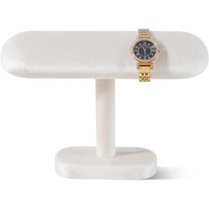 Resilient Velvet Watch Display Stand, T-Shape Jewelry Holder For Bracelet Necklace, Jewellery Store Retail Countertop Display Rack (Beige, Semi-Flat)