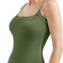 SUUKSESS Women Lace Trim Bodysuits Sleeveless Spaghetti Strap Tank Top, L