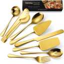 AARAINBOW Hostess Serving Utensils Set Large, 8 Pcs Stainless Steel Serving Utensils for Parties Buffet, Flatware Serving Sets with Serving Spoon Slotted Spoons Serving Forks (Golden)