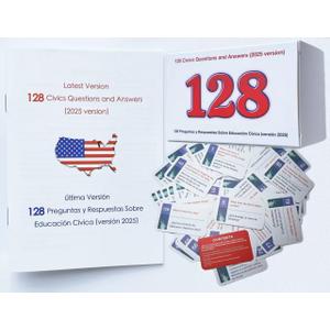 US Citizenship Flash Cards 2026-128 USCIS Civics Questions & Answers, Civics Test Flash Cards Bilingual Booklet Combo Set - Tarjetas de ciudadania 2026 ingls y espaol, Naturalization Study Guide