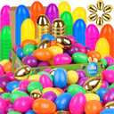 500 Pack 2.4" Fillable Easter Eggs with 6 Golden Eggs, Colorful Plastic Empty Eggs for Easter Egg Hunt, Party Favors, Basket Stuffers, Classroom Prizes for Kids Boys Girls