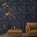 2 x Vinjiasin Peel and Stick Wallpaper Blue and Gold Wallpaper Floral Contact Paper Vintage Removable Self Adhesive Wall Paper for Bathroom Bedroom 17.3"x 78.7"