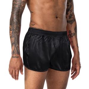 Men's 3 inch Satin Boxers Silk Satin Sleep Lounge Shorts Pajamas Bottom (XX-Large, Black)