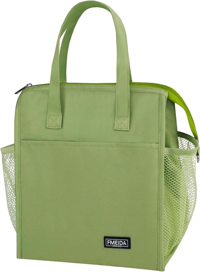 Fmeida Insulated Lunch Bag - Women's Leakproof Reusable Lunch Bag Multipocket Cooler for Work, Hiking, Beach, Picnic | Light Green