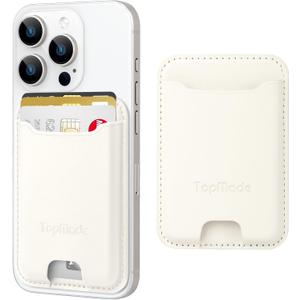 TopMade Phone Card Holder, Premium Leather Phone Wallet Stick on, Stronger 3M Adhesive Credit Card Holder for Back of Phone Case, iPhone, Samsung, and Android, RFID Blocking, Fit 4 Cards, Milky White