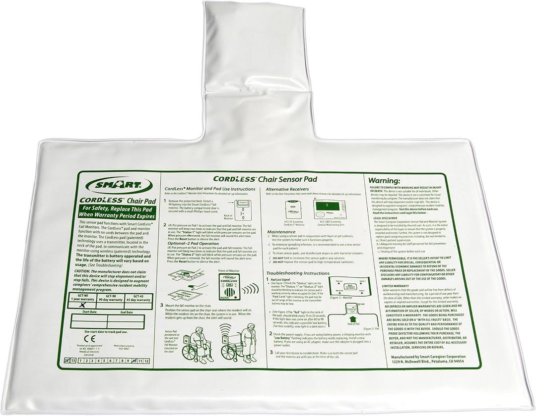 Smart Caregiver Cordless Chair Sensor Pad, 10" x 15"