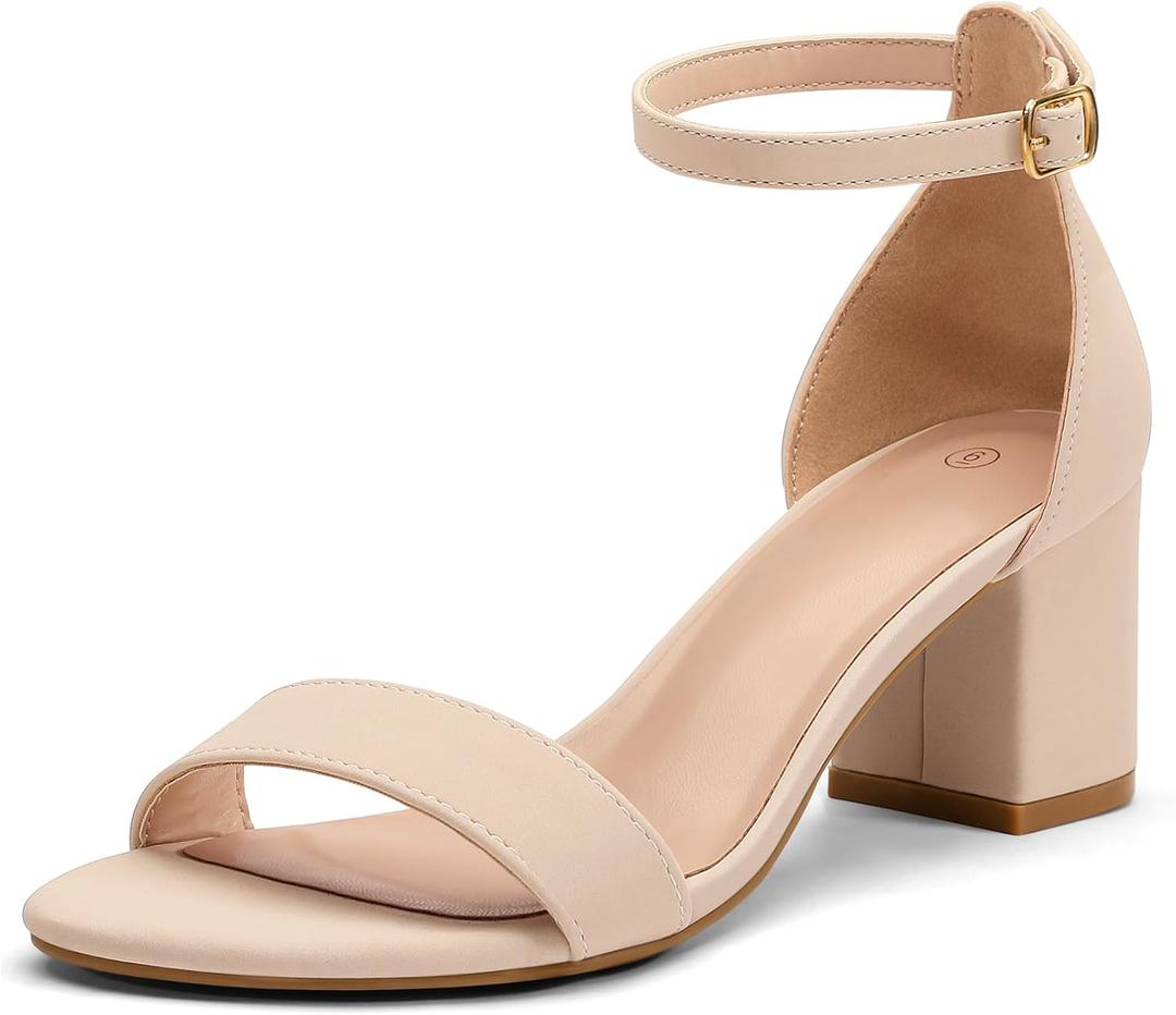 mysoft Women's Chunky Low Heels Open Toe Block Heeled Dress Ankle Strap Pump Wedding Sandals (10 Wide, Nude Nubuck)