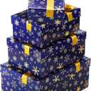 Zhanmai 4 Pcs Winter Nesting Gift Boxes Snowflake Boxes Hard Stackable Boxes with Lids Decorative Winter Nested Present Boxes for Birthday Party Gift Supplies(Blue and Gold,Snowflake) (1 Count (Pack of 4))