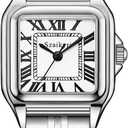 Classic Square Watches for Women with Roman Numerals Ladies Casual Dress Watch (Silver Black)