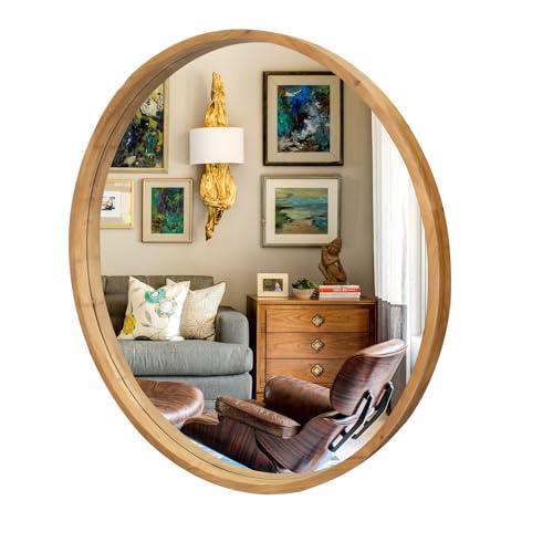 GIFTTROVE 36" Bathroom Mirror, Round Wall Mirror with Wood Frame, Farmhouse Mirror for Wall Decor, Wall-Mounted Mirror for Bedroom, Living Room, Wood