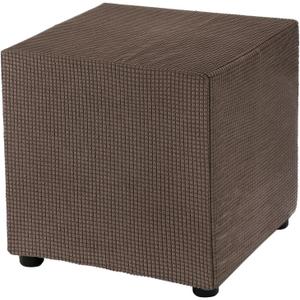 uxcell Square Ottoman Cover 18x18x18inch Stretch Polyester Washable Ottoman Slipcovers Elastic Foot Stool Foot Rest Protector for Living Room Bedroom, Brown