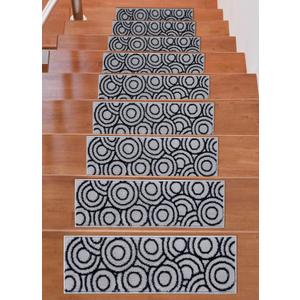 Beverly Rug Soft Rug Stair Treads Circles Design, 14 Pack, Navy, 9" x 28" Tape Included