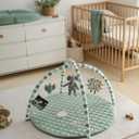 Blissful Diary Baby Play Gym Mat, Play Mat Activity Mat with 6 Detachable Toys for Stage-Based Sensory & Motor Skill Development, Easy to Install & Clean, Baby Essentials Gift, Sage Green