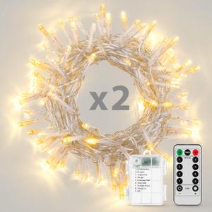 2 Pack 36ft 100 LED Battery Operated String Lights with Remote Timer Waterproof 8 Modes String Lights for Bedroom, Garden, Easter, Party, Christmas Indoor and Outdoor Decorations -Warm White
