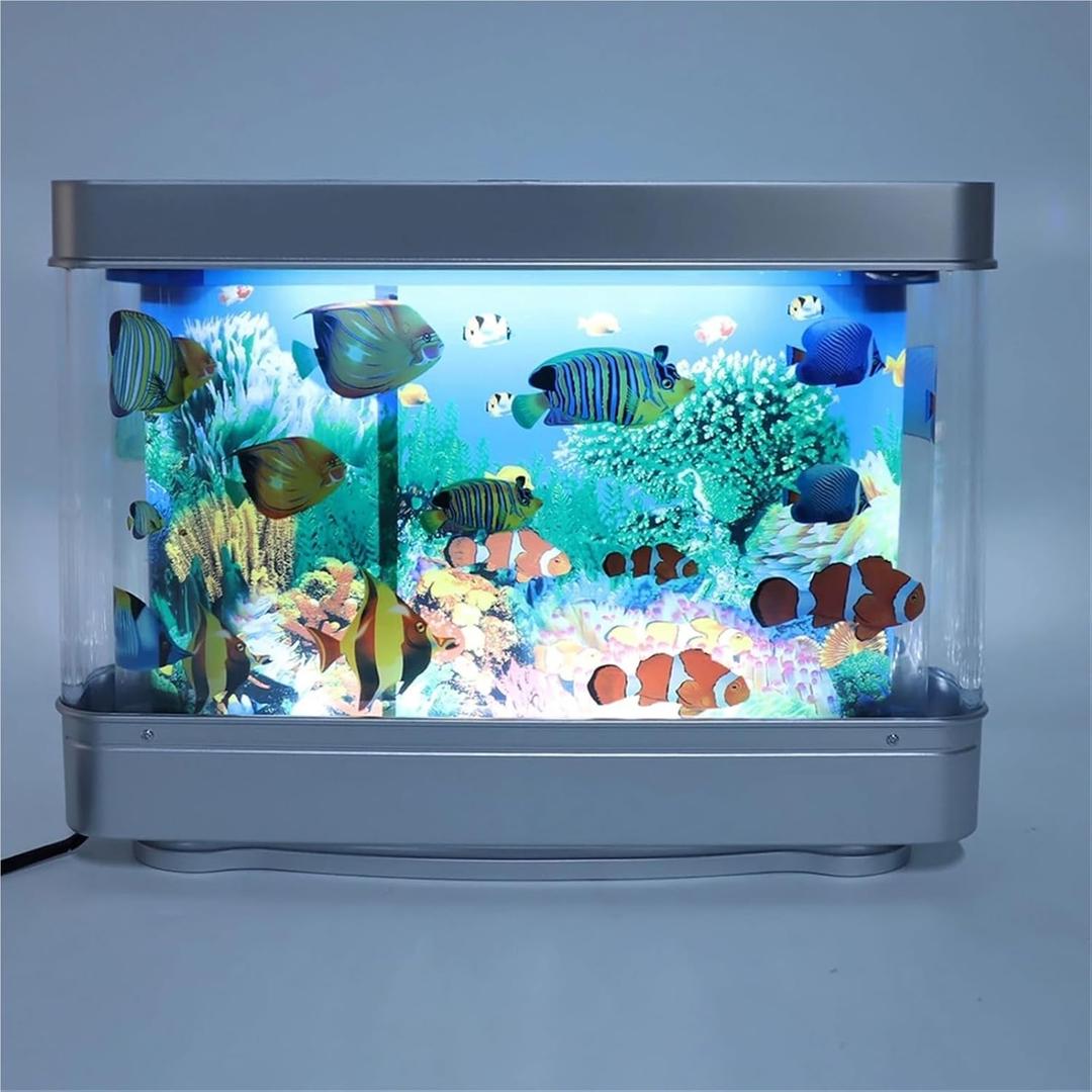 Fake Motion Fish Tank Mini Aquarium, Artificial Tropical Decorative Lamp Night Light with Moving Fish, Gift for Kids (US Plug)