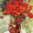 Meecaa Paint by Numbers Poppy Chrysanthemum Vase Purple Red Kit for Adults Beginner DIY Oil Painting 16x20 inch (Poppy Flower, No Frame)