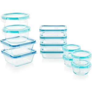 Snapware Glass Total Solutions (12-Pack) Food Storage Containers Set, (1, 2 & 4 Cup), Airtight & Leakproof Plastic Locking BPA-Free Lids, Freezer Dishwasher Microwave Safe