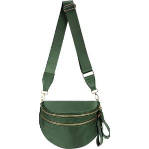 Pure Colour Crossbody Bum Bags for Women Spacious Green Cross body Bag Nylon Trendy Fanny Pack for Travel