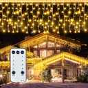 ROSCOO 32.8FT Icicle Lights, Christmas Outdoor with 400LED 75 Drops, IP65 Waterproof Eaves Lights, 8 Modes, for Christmas Eaves Garden Room Decoration Warm White